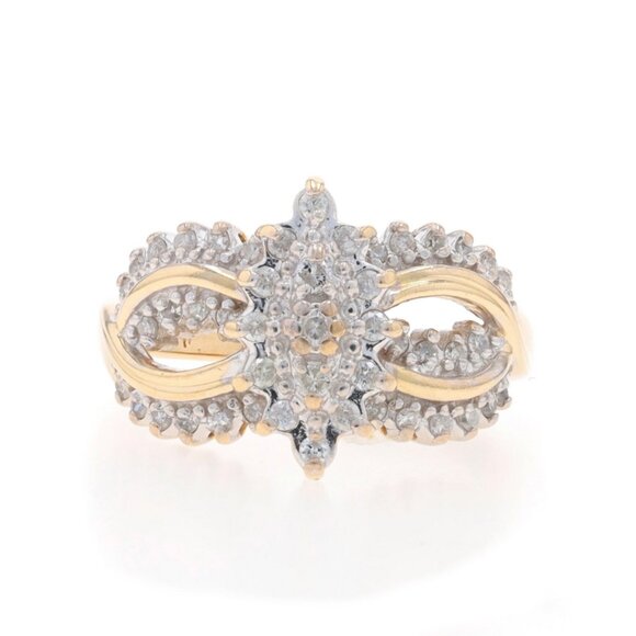 Yellow Gold Diamond Cluster Cocktail Ring 14k Round